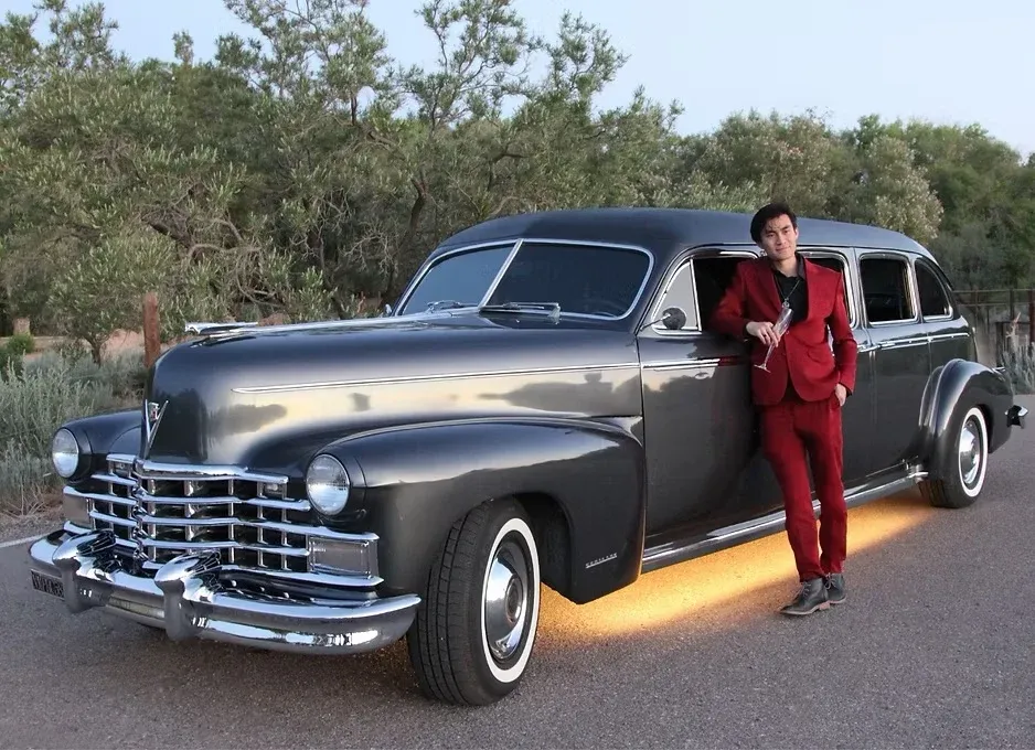 White 1946 Cadillac Airport Limousine for limo rental White 1946 Cadillac Airport Limousine for limo rental